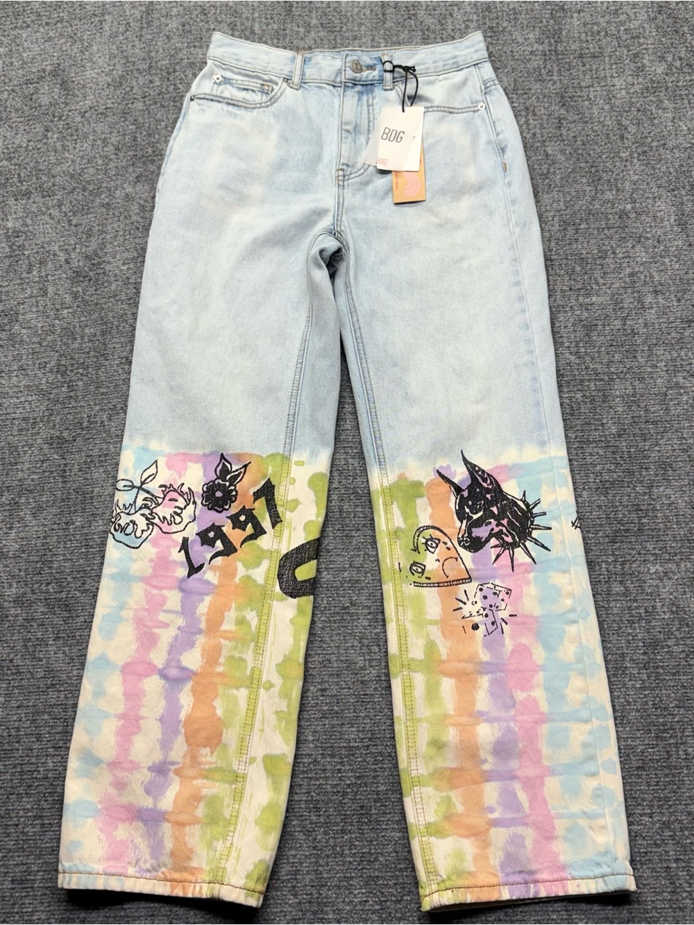 NWT Urban Outfitters BDG Jeans Womens 26 High Waisted Relaxed 90s Cowboy Tie Dye